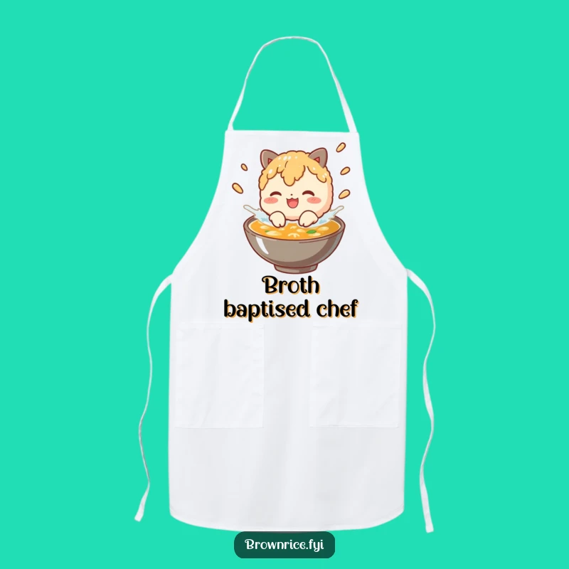 Funny Brown Rice Broth Splash Apron: Humorous Grain Character Kitchen Gift