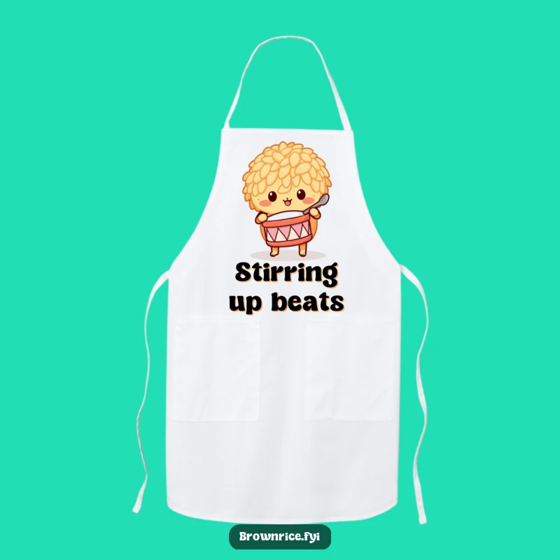 Funny Brown Rice Drummer Apron - Humorous Musical Grain Character Kitchen Gift