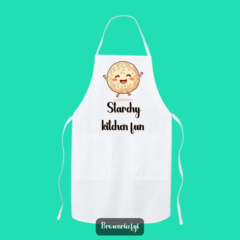 Funny Chef Brown Rice Ball Apron - Cute Cartoon Jumping Kitchen Accessory Gift