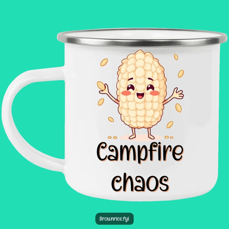Funny Rice Juggling Camping Mug: Adventure Fuel with Hilarious Character