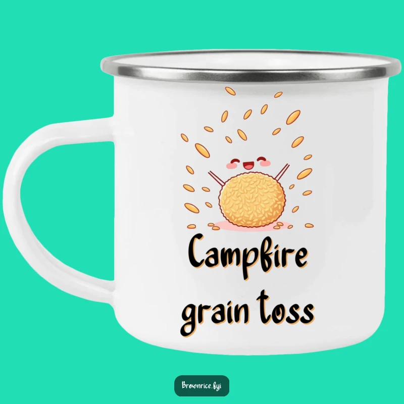 Funny Durable Brown Rice Ball Camping Mug - Cartoon Tossing Grains Outdoor Cup