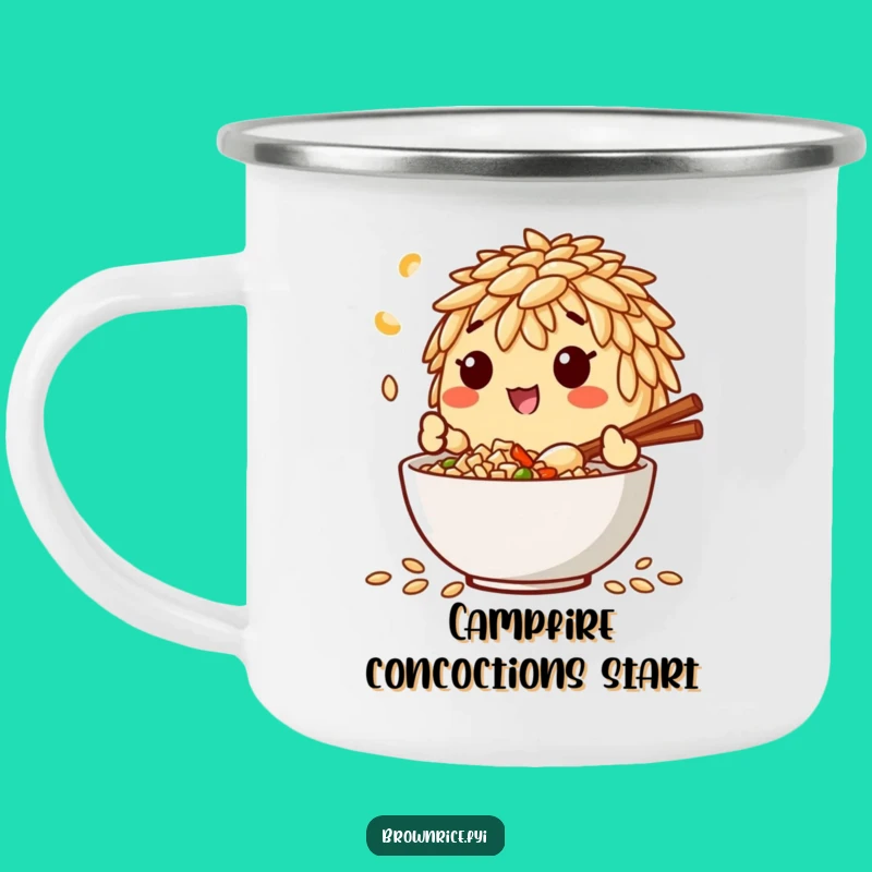 Funny Brown Rice Chef Camping Mug: Happy Mixing Character Cup, Best Funny Gift