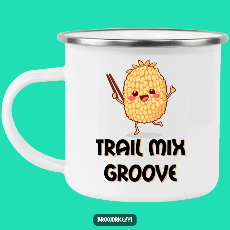 Funny Brown Rice Dancing Camping Mug - Outdoor Joyful Character