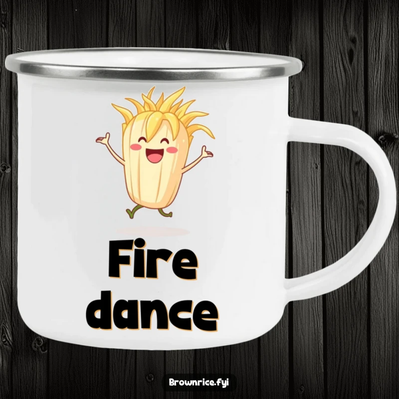 Funny grinning stalk of rice character dancing with abandon, perfect for a durable camping mug.