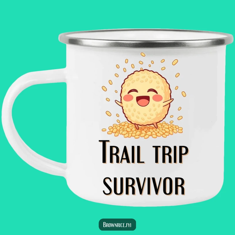 Funny Tripping Brown Rice Camping Mug: Adventure Fuel with a Side of Chaos