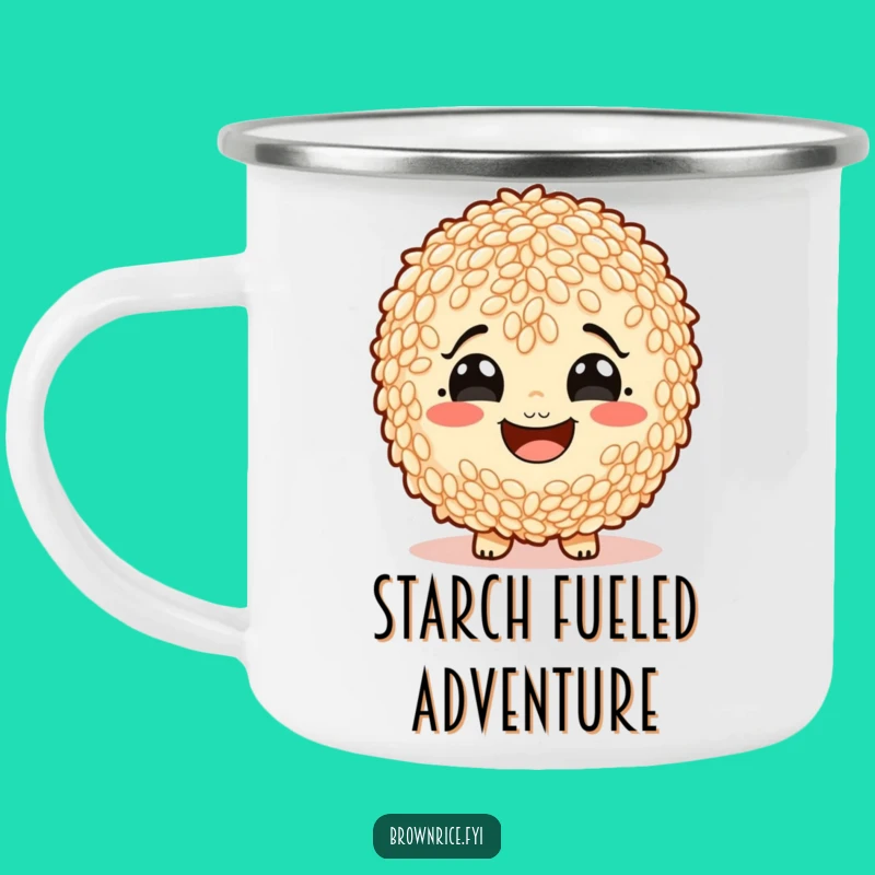 Funny Starchy Smile Brown Rice Camping Mug: Outdoor Grain Character Gift