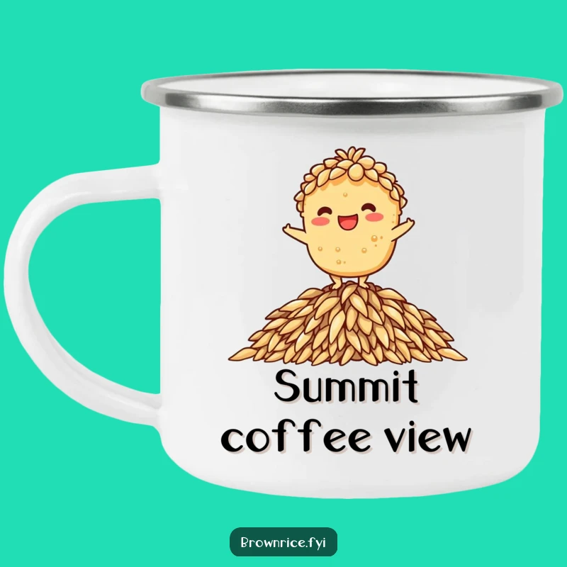 Funny Balancing Rice Brown Camping Mug - Steady Sips for Adventurers!