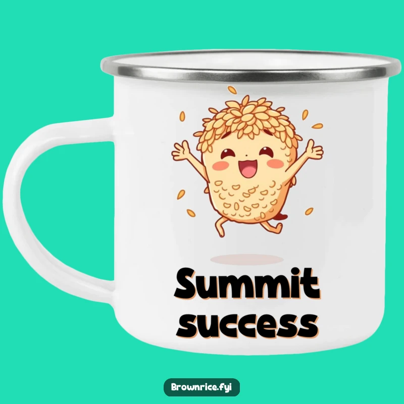 Funny Brown Rice Jumping Camping Mug: Adventure Fuel with Hilarious Character