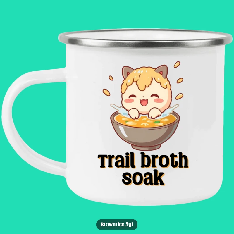 Funny Brown Rice Broth Splash Camping Mug: Outdoor Grain Character Gift