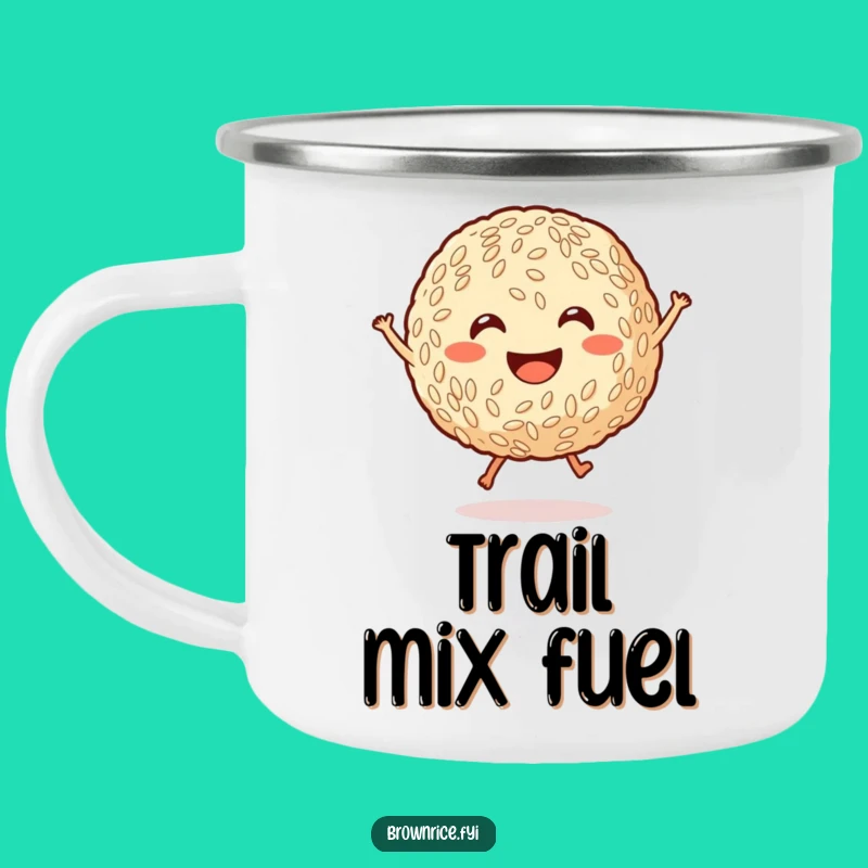 Funny Enamel Brown Rice Ball Camping Mug - Durable Cartoon Jumping Outdoor Cup