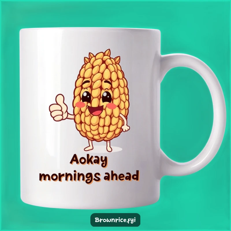 Funny Brown Rice Thumbs Up Mug: Cheerful Character Praise, Perfect Funny Gift