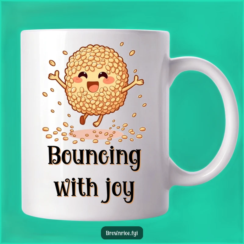 Funny Bouncing Brown Rice Mug: Energetic Fun, Perfect Funny Gift!