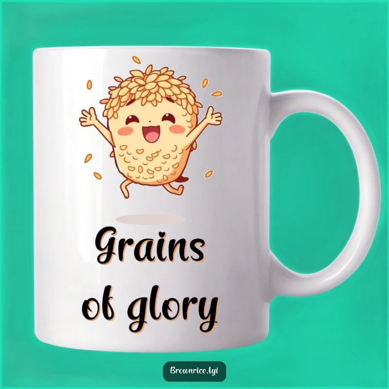 Funny Brown Rice Character Jumping Mug: Perfect Celebration Gift for Rice Lovers