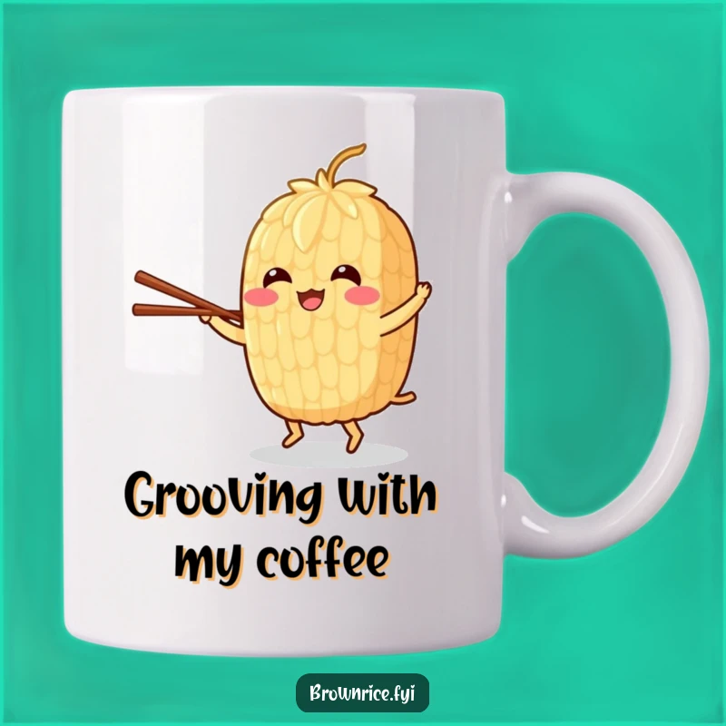 Funny Brown Rice Dance Mug: Cheerful Grain Character with Chopsticks Gift!