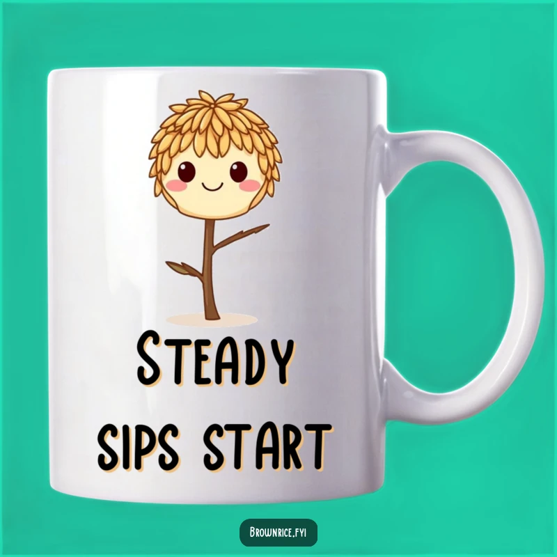 Funny Smiling Rice Grain Balancing Mug, Whimsical Food Art Gift for a Delicate Soul