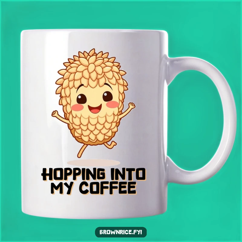 Funny Brown Rice Hop Mug: Adorable Grain Character Gift for Joyful Mornings!