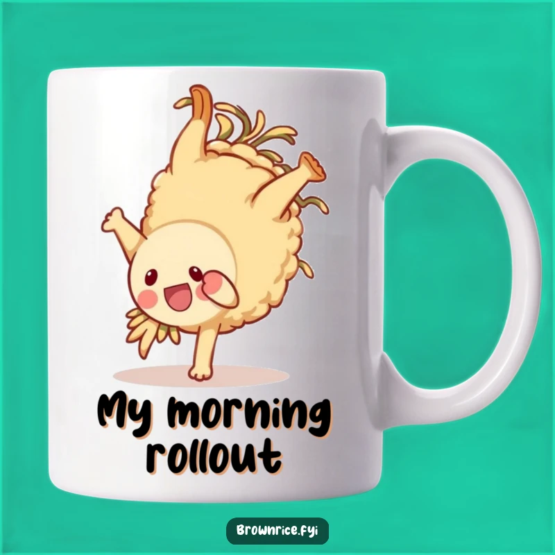 Funny Brown Rice Acrobat Mug: Cheerful Character Somersault, Perfect Playful Gift