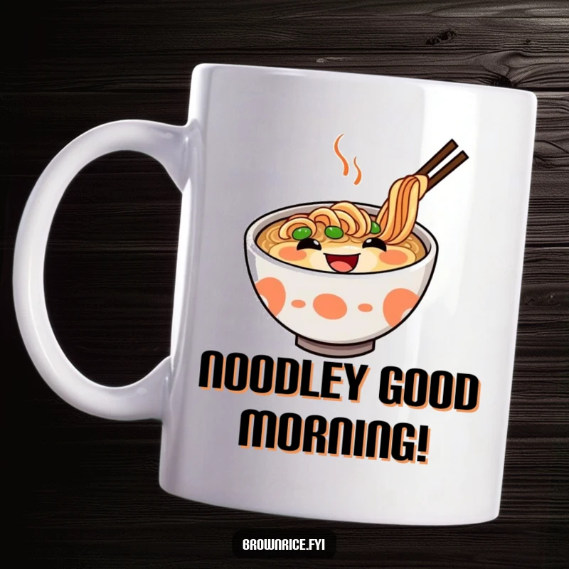 Funny Ramen Bowl Mug featuring a delighted ramen bowl character with a massive grin, ready to slurp up some laughs. Perfect funny gift.