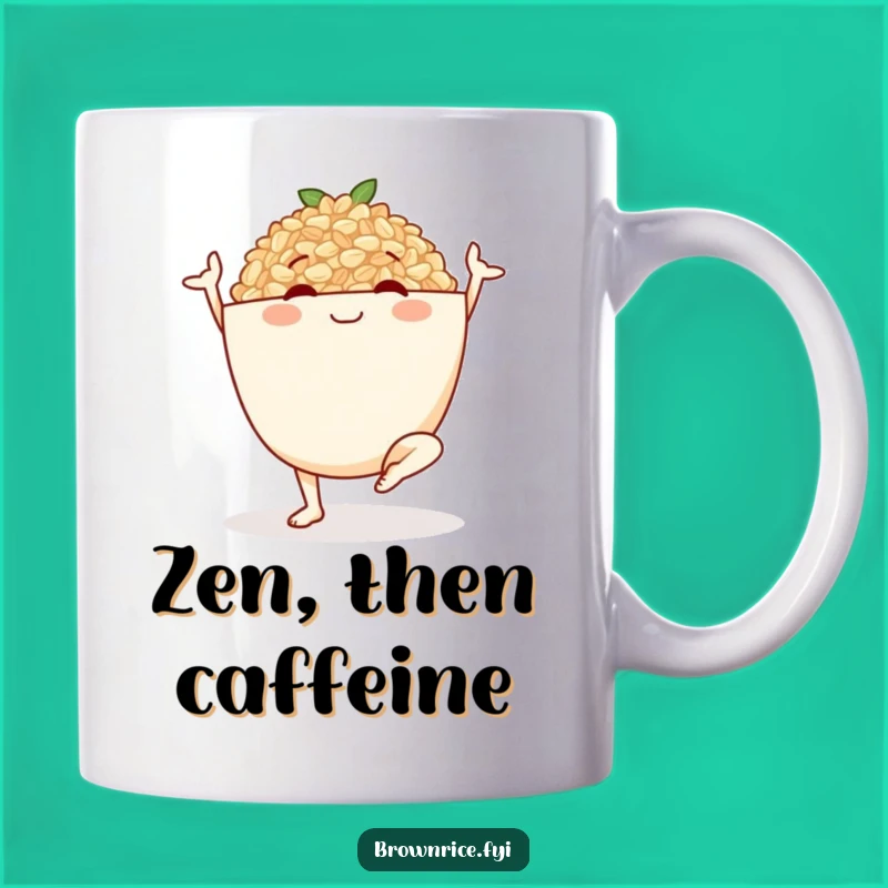 Funny Brown Rice Yoga Bowl Mug: Smiling Character's Poses for Peace