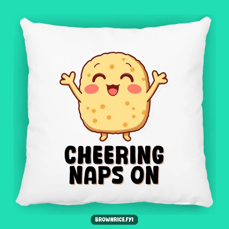 Funny Cheering Brown Rice Patty Pillow, Energetic Cushion for a Motivational Gift