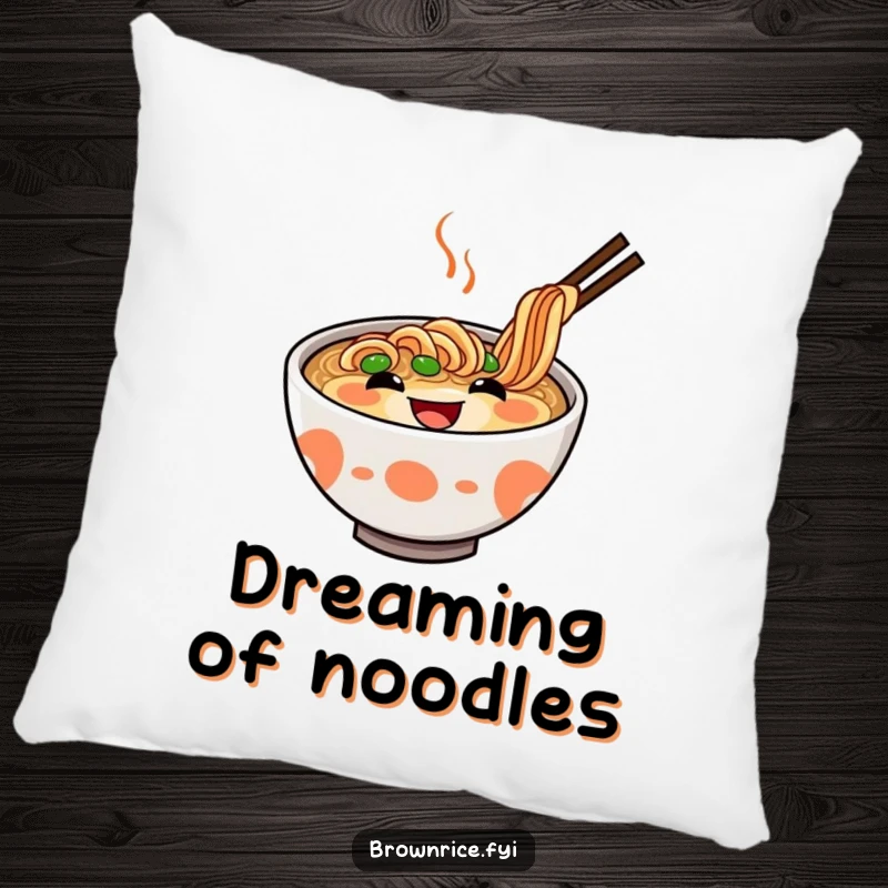 Funny Ramen Pillow with a delighted ramen bowl and a huge grin, offering comfort and laughter. A warm and funny gift.
