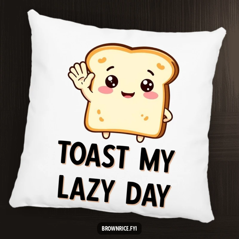 Funny decorative pillow featuring a cute piece of toast character waving hello, perfect for adding a welcoming touch to any room.