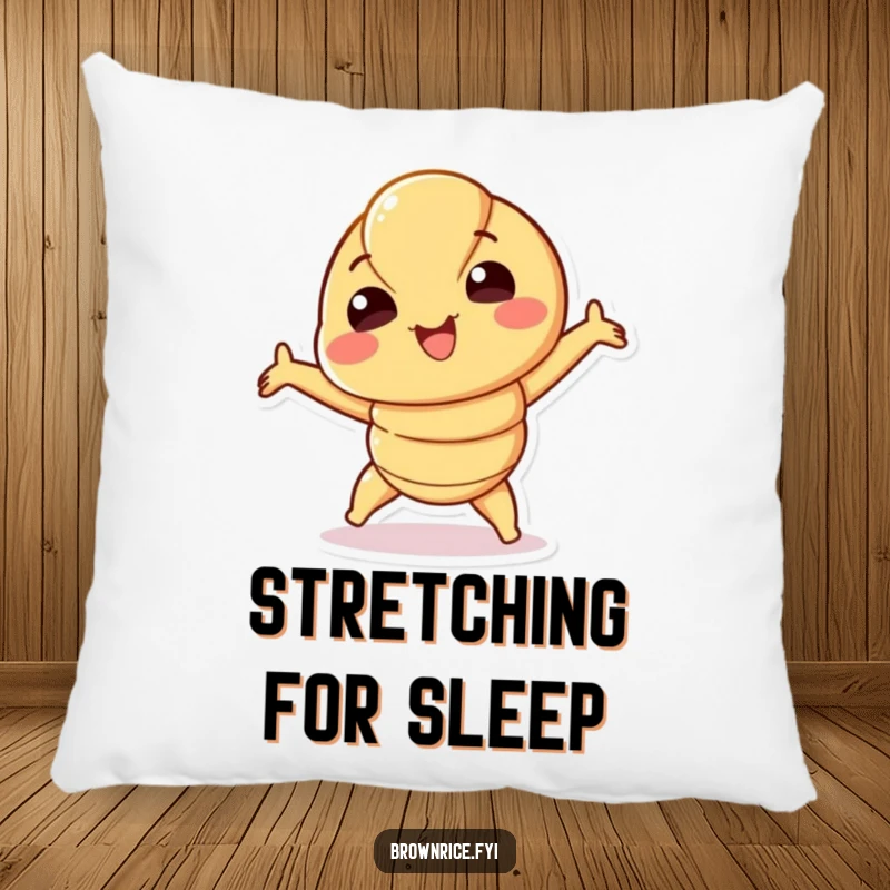 Funny Croissant Pillow with a smiling croissant character playfully stretching, offering comfort and a cheerful vibe. A warm funny gift.