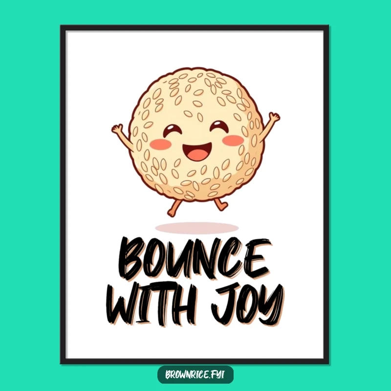 Funny Printable Brown Rice Ball Art - Instant Cartoon Jumping Download for Walls