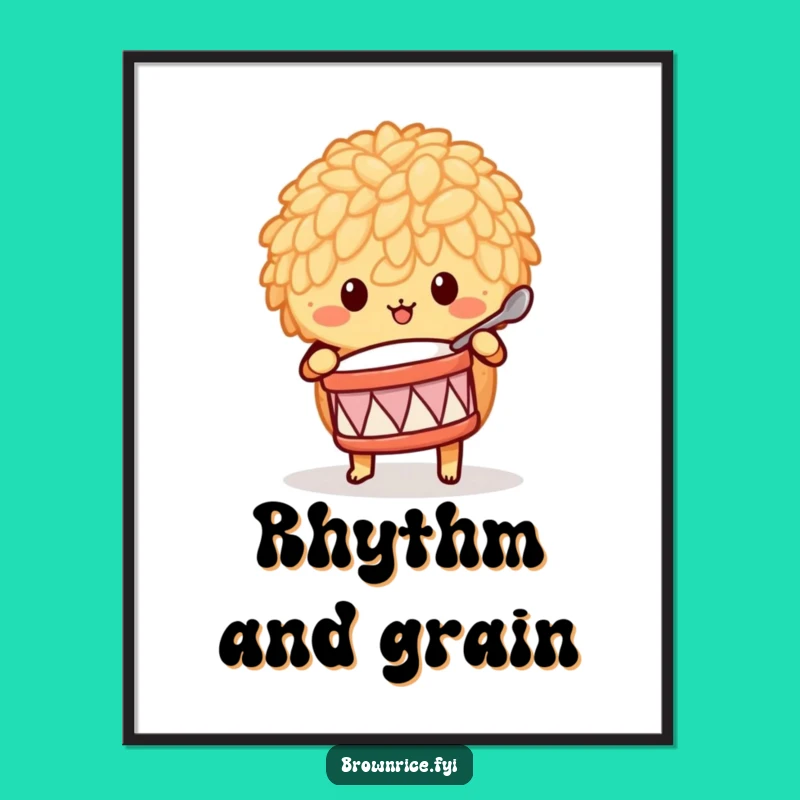 Funny Brown Rice Drummer Digital Art - Whimsical Musical Grain Character Print Gift
