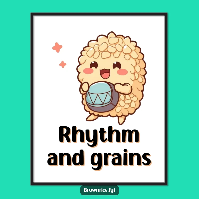 Funny Brown Rice Drumming Bunch Digital Print: Energetic Character Art