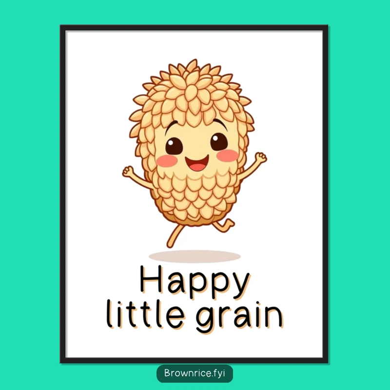 Funny Brown Rice Hop Digital Art: Instant Joy from a Cheerful Grain Character!