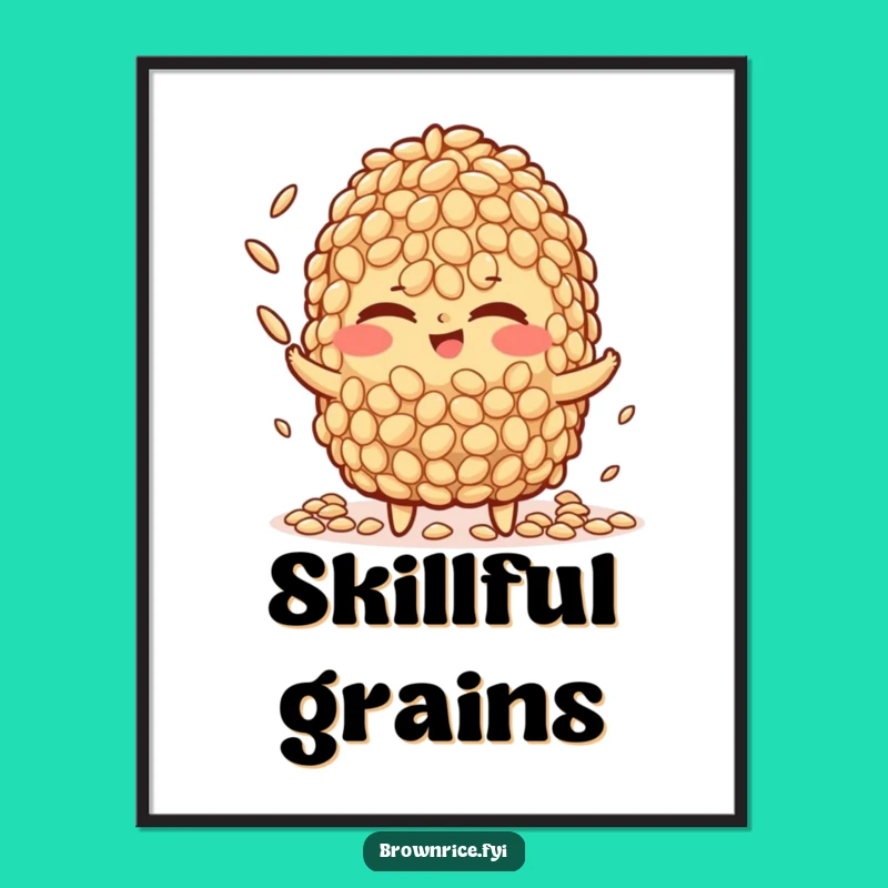 Funny Brown Rice Juggling Digital Art: Winking Character Print, Instant Skillful Gift
