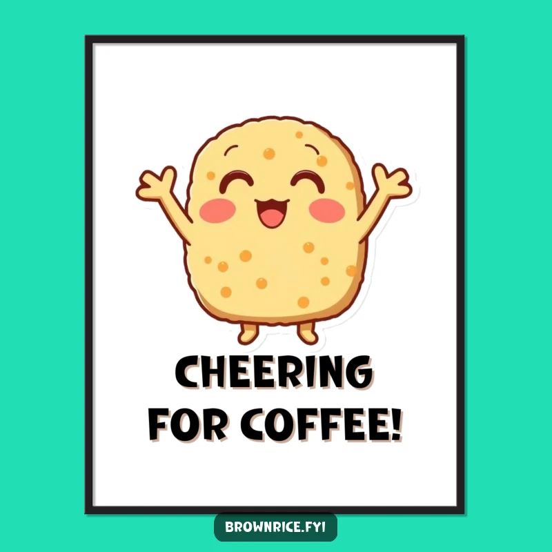Funny Cheering Brown Rice Patty Digital Art, Instant Energetic Decor for a Motivational Gift