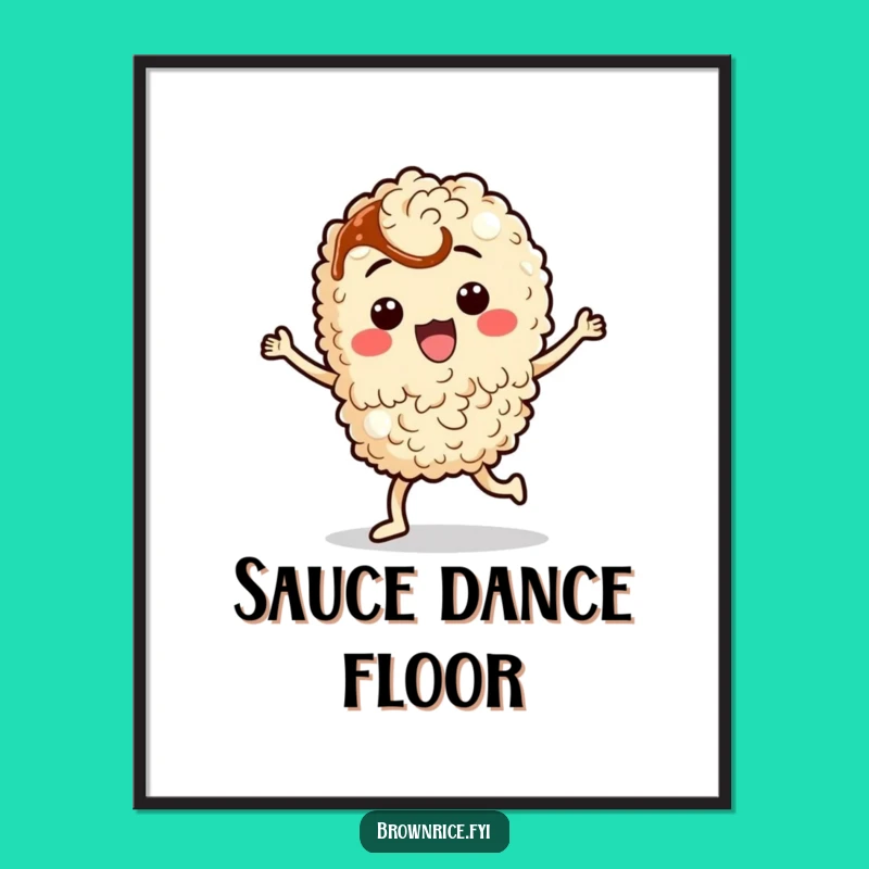 Funny Dancing Rice Digital Art: Silly Soy Sauce Grain Character Print Gift