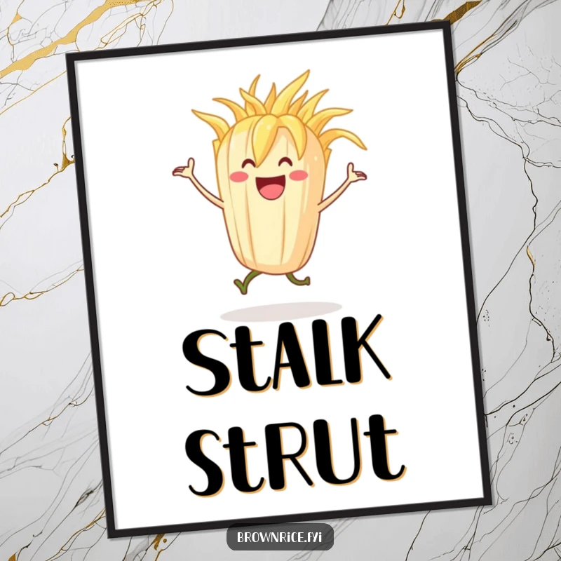 Grinning stalk of rice character dancing with happy abandon, ideal for downloadable humorous art.