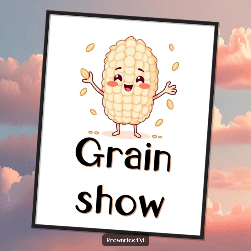 Funny grain of rice character skillfully juggling smaller grains, ideal for downloadable humorous art.