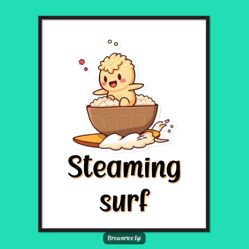 Funny Rice Surfer Brown Rice Character Digital Print: Instantly Add Adventure to Your Walls!