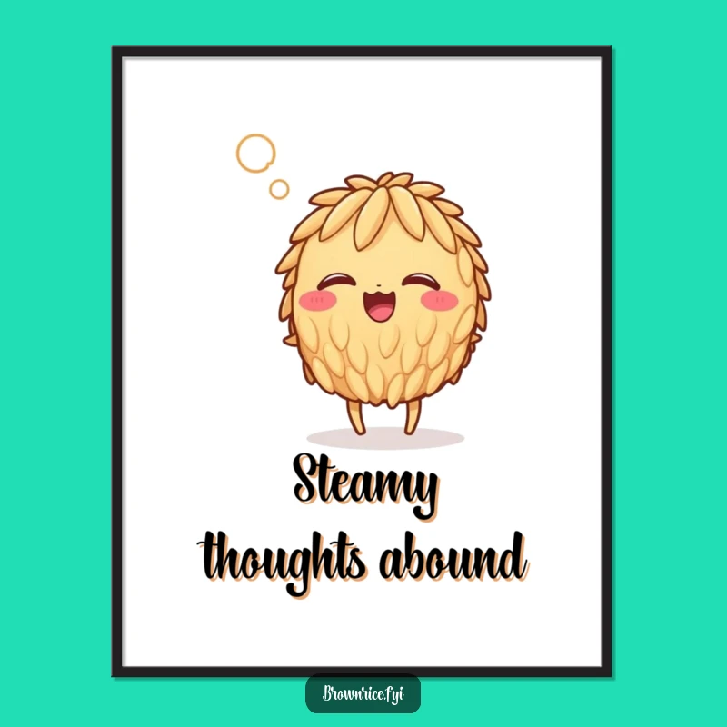 Funny Steaming Rice Grain Digital Art: Giggling Character's Joyful Moment