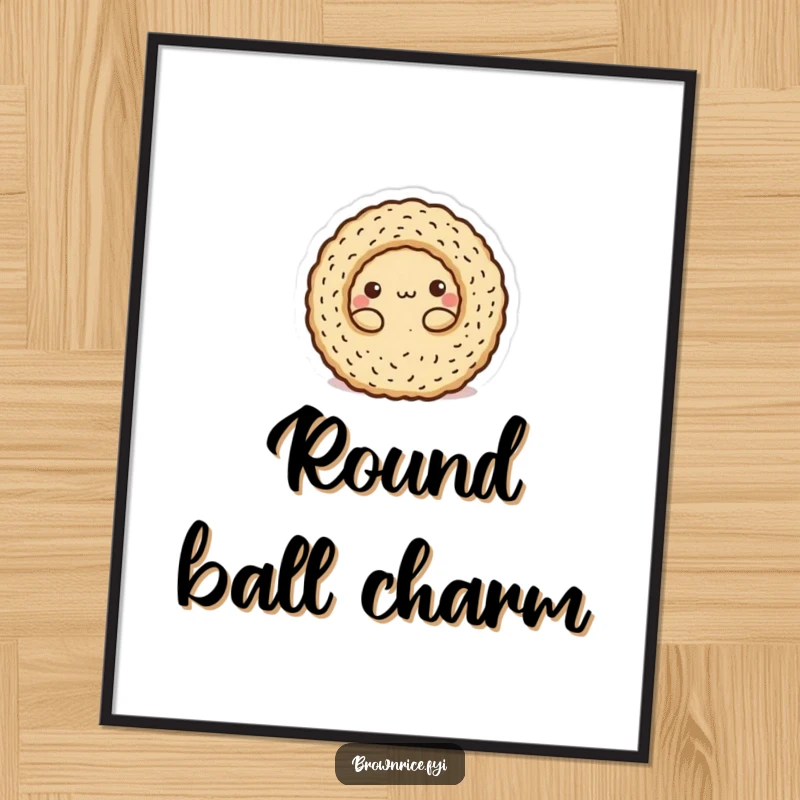 Funny Digital Art Print: A brown rice character playfully rolled into a neat ball, embodying simple, charming fun.
