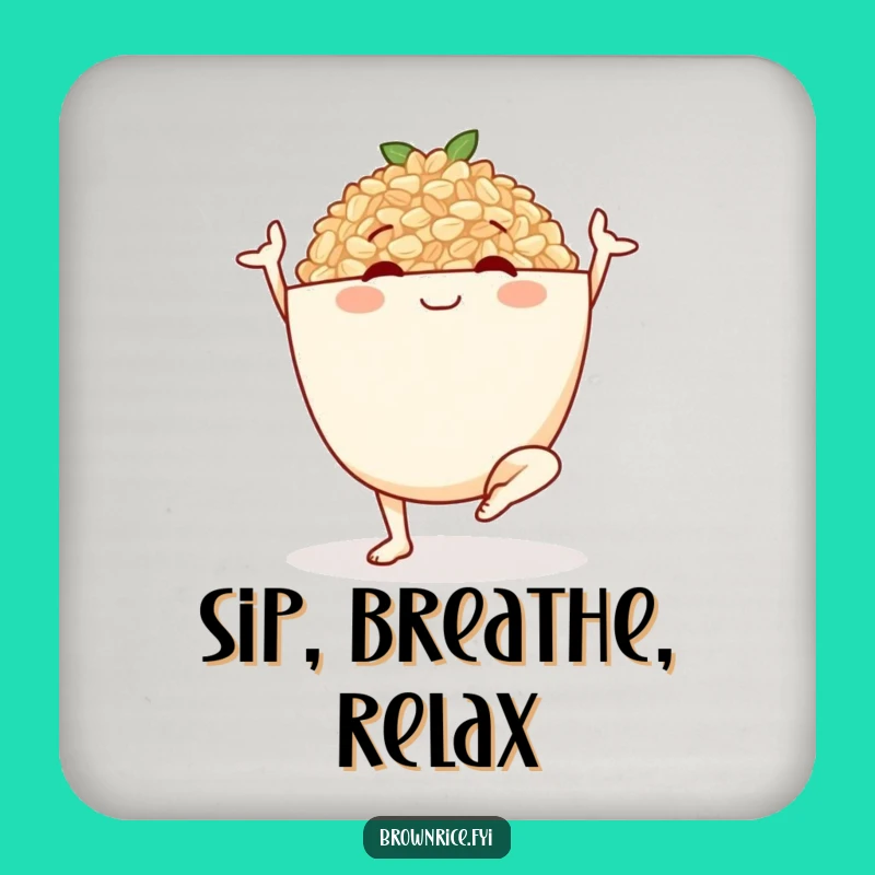 Funny Brown Rice Yoga Bowl Coaster: Sip with Serenity