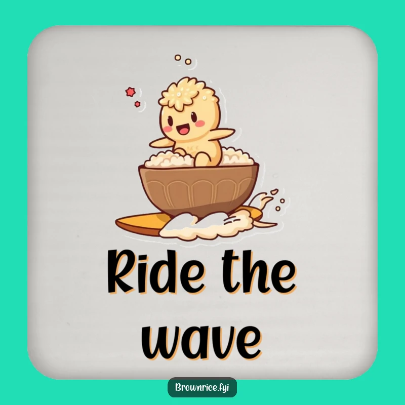 Funny Rice Surfer Brown Rice Character Coasters: Protect Surfaces with Playful Style!