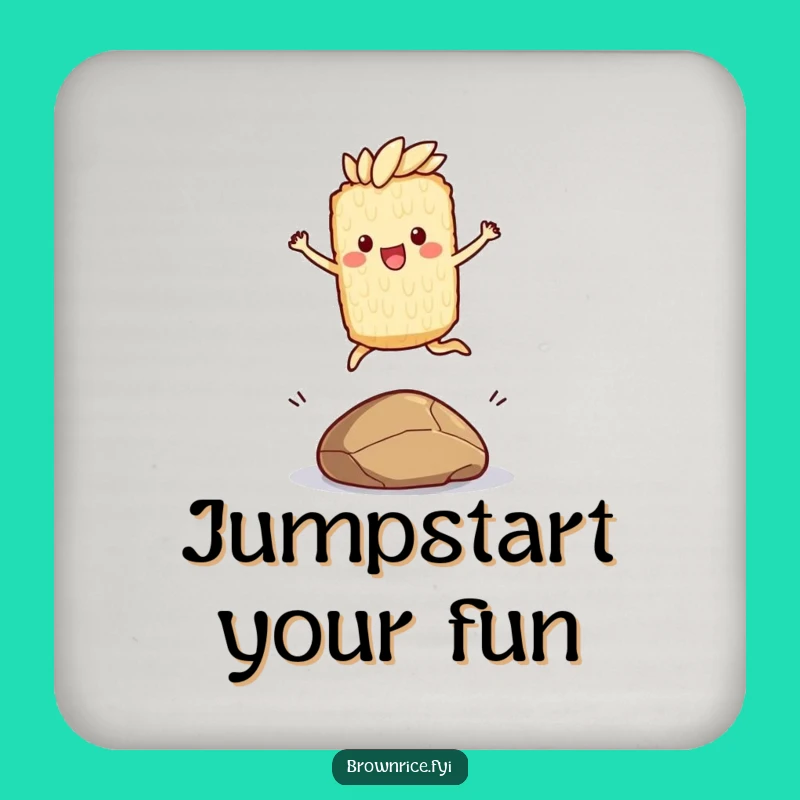 Funny Brown Rice Jumping Pebble Coaster: Protect Surfaces with Joy