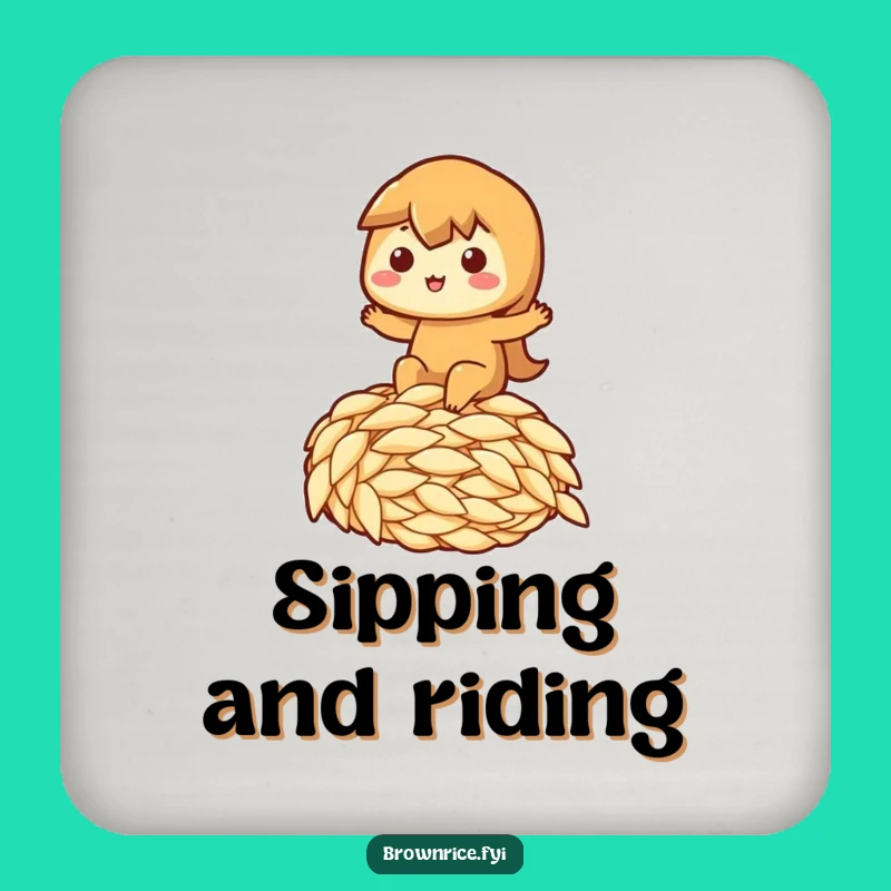 Funny Riding Rice Brown Coaster - Protect Surfaces with Joyful Art!