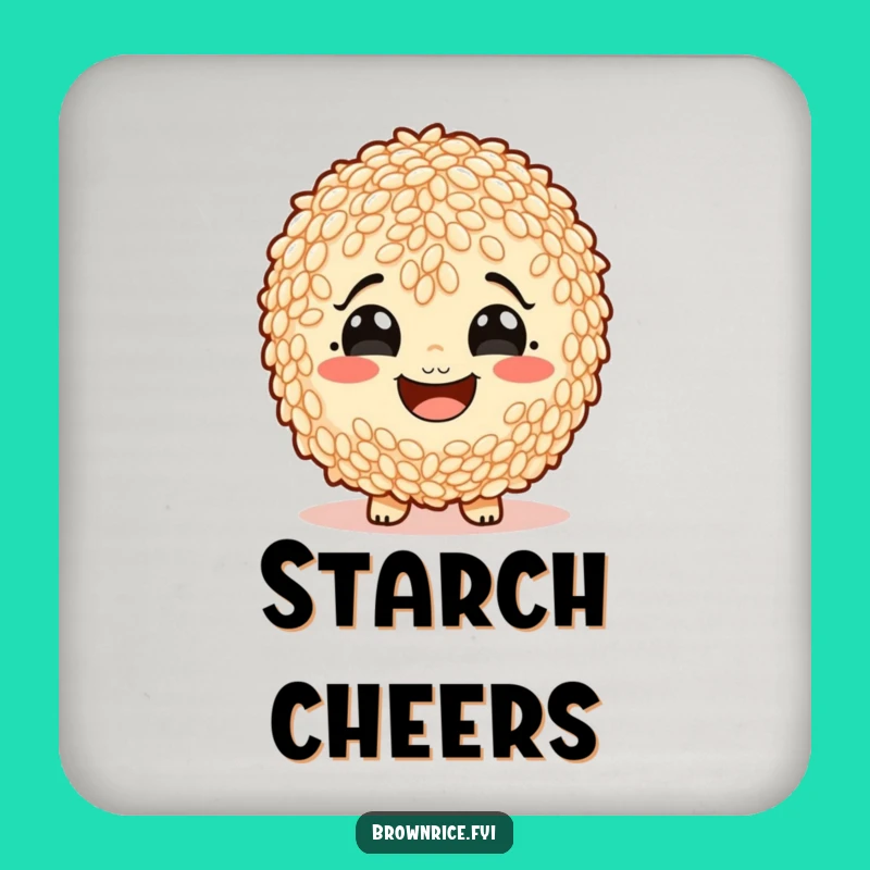 Funny Starchy Smile Brown Rice Coasters: Set Grain Character Decor Gift