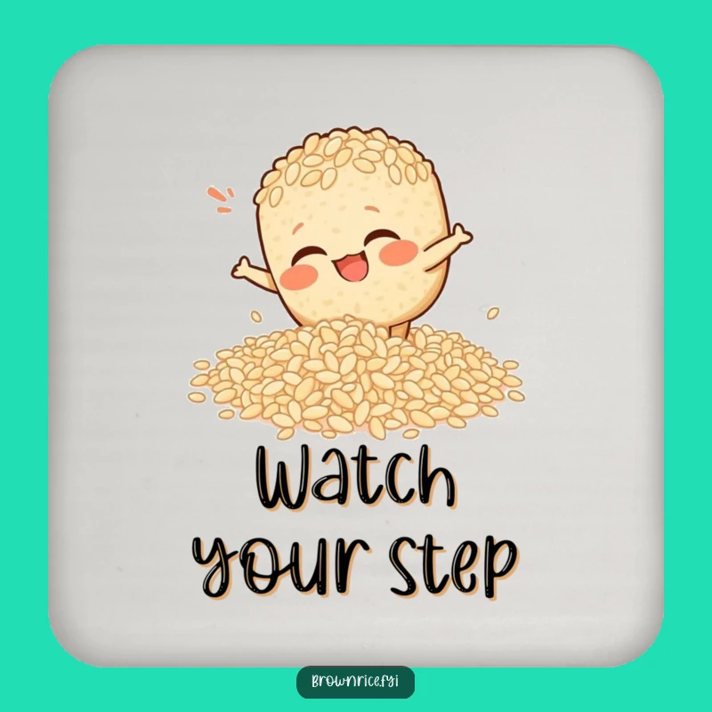 Funny Slipping Rice Brown Coaster - Protect Surfaces from Spills!