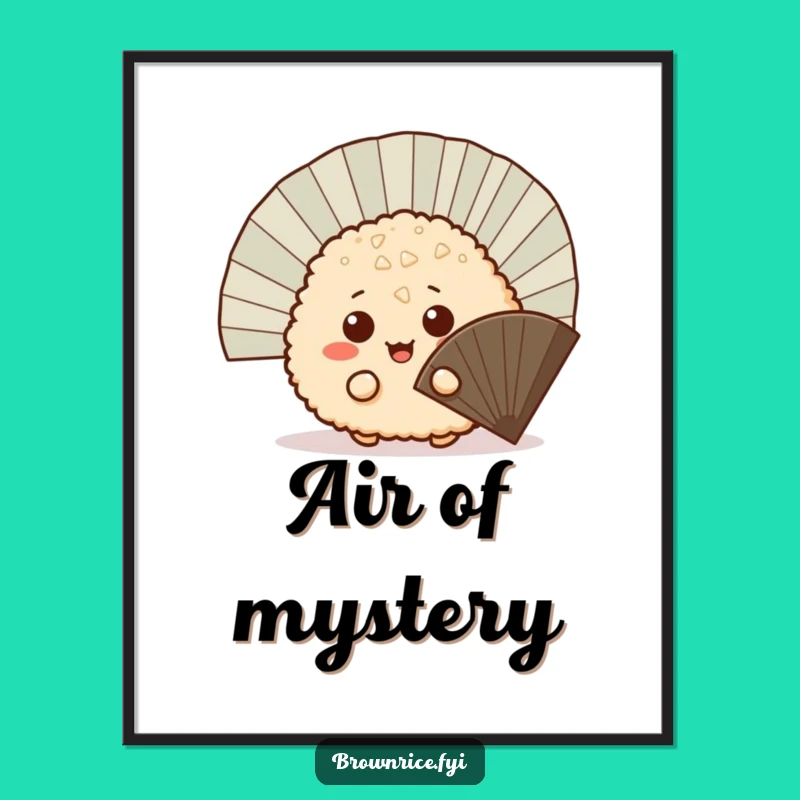 Funny Quirky Brown Rice Ball Poster - Whimsical Cartoon Peeking Wall Art