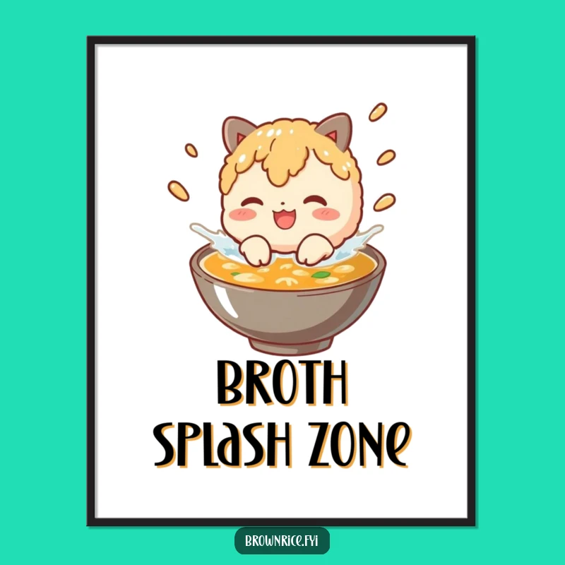 Funny Brown Rice Broth Splash Poster: Playful Grain Character Art Gift