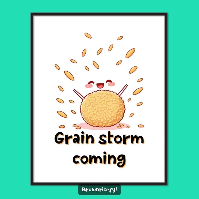 Funny Artistic Brown Rice Ball Poster - Whimsical Cartoon Tossing Grains Art