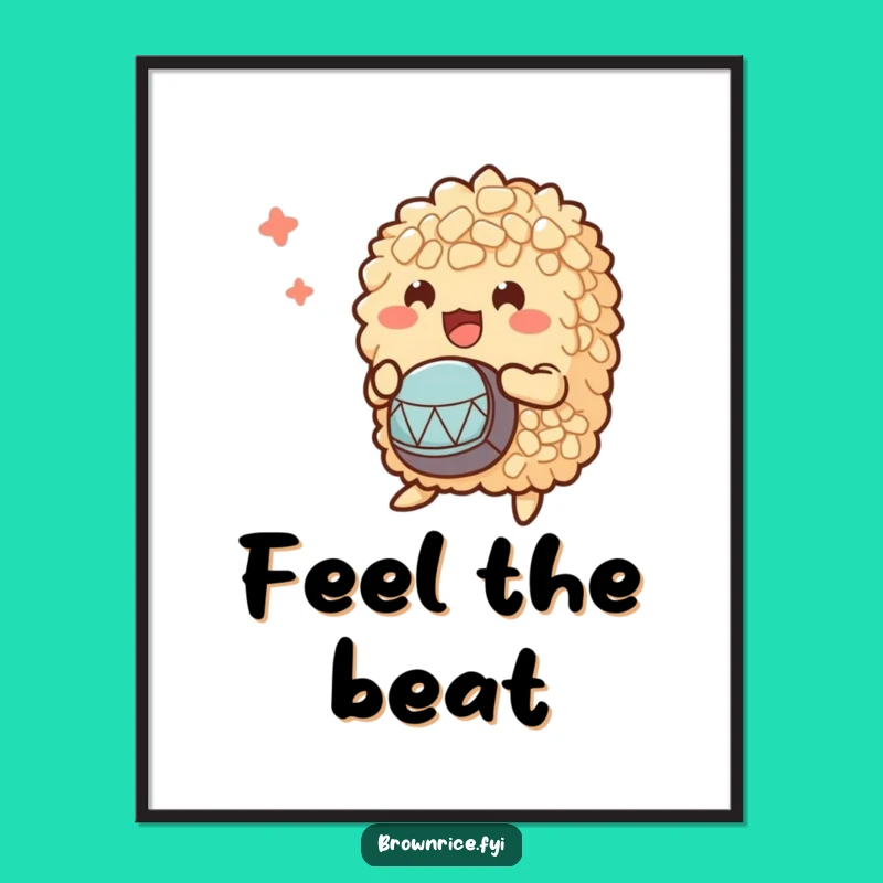 Funny Brown Rice Drumming Bunch Poster: Lively Character Art