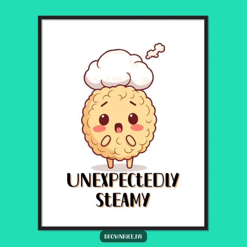 Funny Brown Rice Surprise Poster: Steaming Character Art, Hilarious Wall Decor Gift